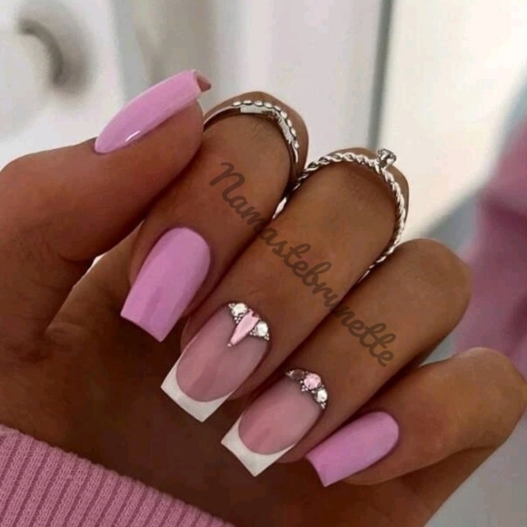 2/$16 Rhinestone Pink Press On Nails - Picture 3 of 14